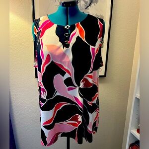 Black, white, and pink patterned professional no-sleeve blouse
